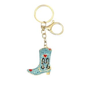 NWT Sparkling Blue Rhinestone Goldtone Cowboy Boot Keychain & Bag Charm